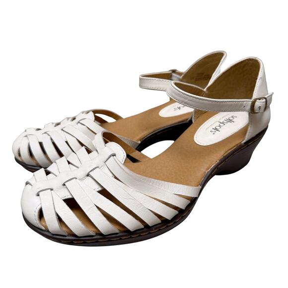 NWOT Women's Softspots Pillowtop Tech White Leather Tatianna Heel Sandal-Size 9 - Picture 1 of 10